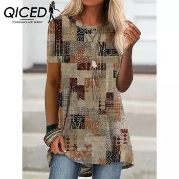 QICED Весенняя мода женская свободная футболка с коротким рукавом и цифровым принтом