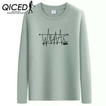 QICED Весенняя мужская футболка с длинными рукавами, трендовая одежда, принт, О-образный вырез, белая повседневная рубашка с длинными рукавами, осенняя одежда, свободная рубашка S белый