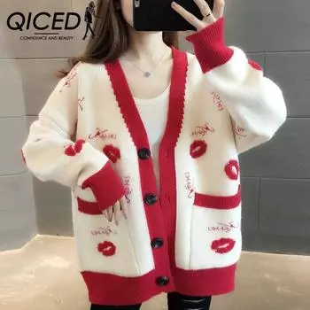 QICED Весна и осень, большой размер, женская шуба из искусственного меха норки, модный вязаный кардиган, однотонный кардиган Uniform size белый