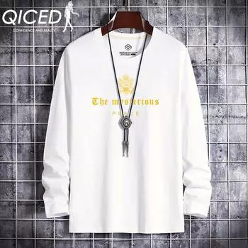 QICED Весна и Осень Новая Тонкая Мужская Футболка С Длинными Рукавами Узкая Маленькая Рубашка Рубашка Нижняя Рубашка S белый
