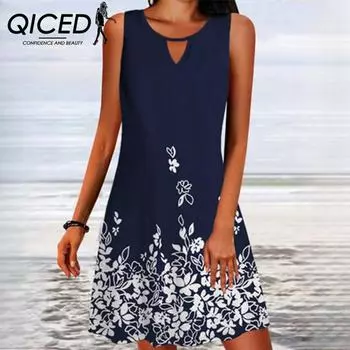QICED Весна-лето Женские свободные платья без рукавов с длинными рукавами и цветочным принтом S белый