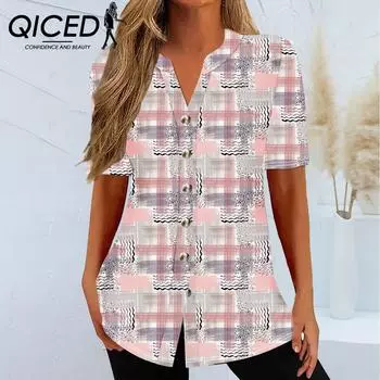 QICED весна-лето женский кардиган повседневный принт с короткими рукавами футболка женская S розовый