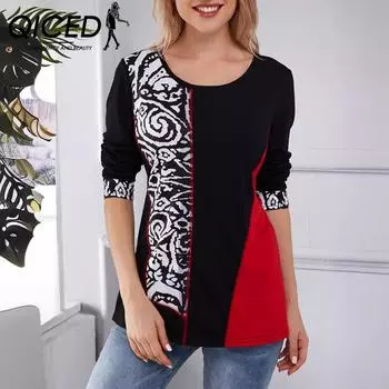 QICED Весна Осень Женский Позиционный Принт О-Образный Вырез Длинный Рукав S