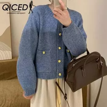 QICED весна и осень небольшой ароматный ветер вязаный кардиган женский мягкий клейкий свитер свободный короткий свитер пальто иностранный воздух блузка для уменьшения возраста Uniform size