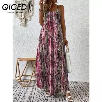 QICED весна-лето подтяжки без рукавов женское модное принт халтер платье для женщин S серый