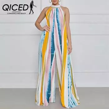 QICED Women s Sleeveless Sexy Jumpsuit Summer Fashion Elegant Long Wide-leg Pants