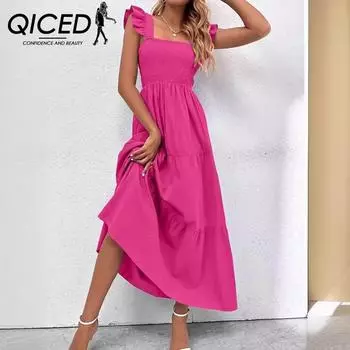 QICED Женское летнее платье с завышенной талией и бретелькой на бретельках S
