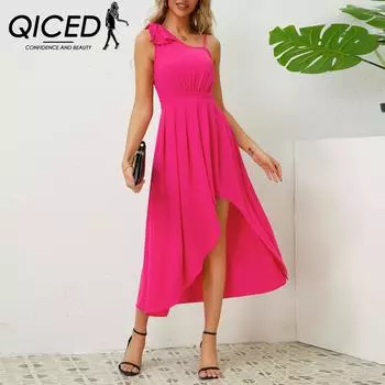 QICED Женское летнее темпераментное платье нестандартной формы с бантом и бретельками S