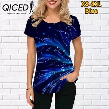 Футболка женская QICED с 3D-принтом и воротником-стойкой, футболка с коротким рукавом XS синий