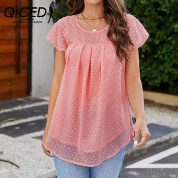QICED Женская летняя шифоновая футболка с круглым вырезом и рукавами-крылышками S чёрный