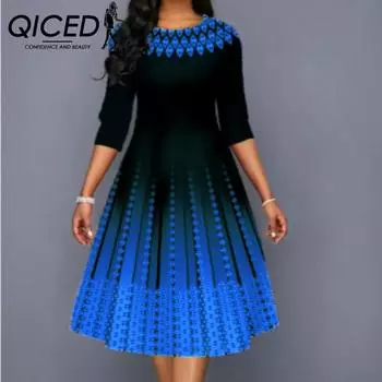 QICED Женская мода лето весна однотонный принт рукава 1/2 О-образный вырез высокая талия повседневные платья S золотой