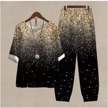 QICED Женская мода лето весна однотонный принт короткий рукав подтяжки брюки костюмы S