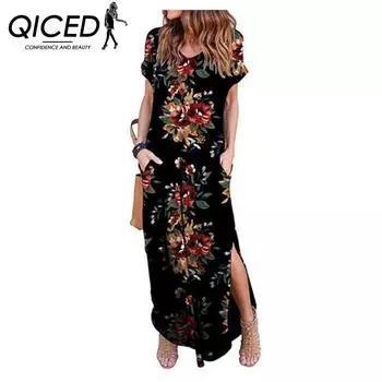 QICED Женская мода лето весна повседневные платья с коротким рукавом и v-образным вырезом S