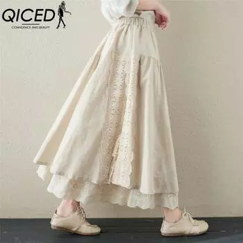 QICED Женская Модная Повседневная Летняя Весенняя Юбка M бежевый