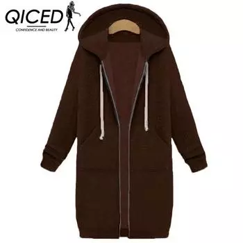 QICED женская весенне-осенняя длинная толстовка на молнии для отдыха с капюшоном и длинными рукавами, хлопковая облегающая толстовка с круглым вырезом