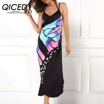 QICED женские красочные бабочки 3D печатные сексуальные удобные пляжные платья S жёлтый