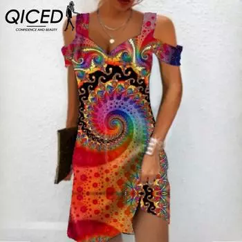 QICED Женские летние элегантные платья с принтом в стиле темперамент S красный