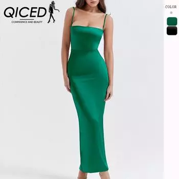 QICED женские модные летние весенние однотонные повседневные платья без рукавов с квадратным воротником и принтом