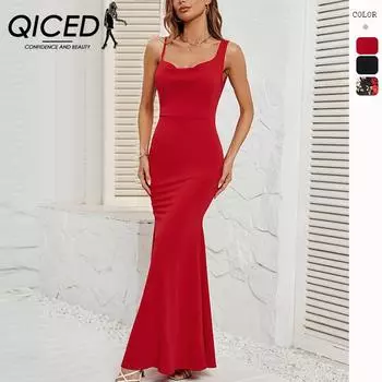 QICED женские модные летние весенние однотонные повседневные платья без рукавов с U-образным вырезом и высокой талией