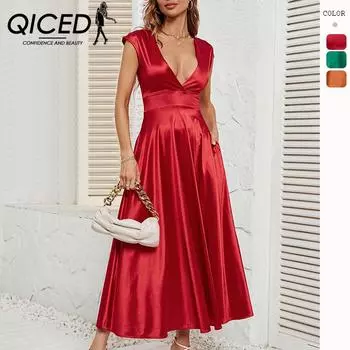 QICED женские модные летние весенние однотонные повседневные платья без рукавов с v-образным вырезом и принтом