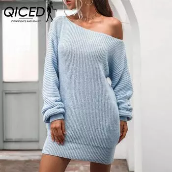 QICED женские модные повседневные однотонные свободные свитера с длинными рукавами на осень и зиму с принтом S белый