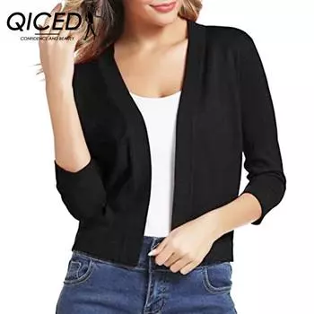 QICED женские модные повседневные осенне-зимние кардиганы с длинными рукавами S чёрный