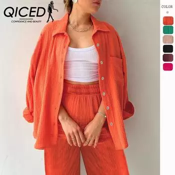 QICED женские модные весенне-осенние однотонные брюки-поло с длинными рукавами и принтом, брюки, костюмы