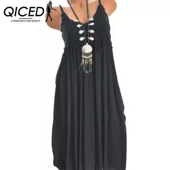 QICED Женские однотонные винтажные свободные платья из хлопка и льна XS белый