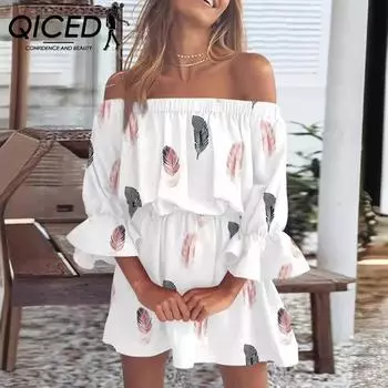 QICED Женские сексуальные модные платья на одно плечо с принтом S чёрный