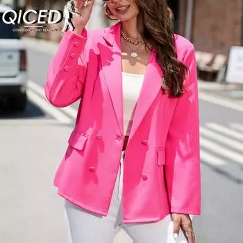 QICED женские винтажные повседневные однотонные куртки и пальто с воротником-поло на осень-зиму с длинным рукавом и принтом S красный