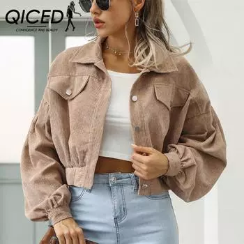 QICED женские винтажные повседневные однотонные куртки и пальто с воротником-поло на осень-зиму с длинным рукавом и принтом M бордовый