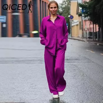 QICED Женский модный многоцветный свободный повседневный костюм S