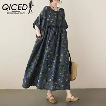 QICED женское летнее литературное платье больших размеров с цветочным принтом, толстая юбка мм