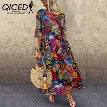 QICED женское летнее платье длиной до пола в богемном стиле