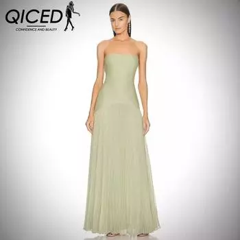 QICED Женское модное повседневное платье из ткани Pit Strip с плиссировкой на груди XS