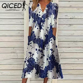 QICED Женское платье с принтом и пуговицами на рукавах, позиционирование тренда весна-лето S