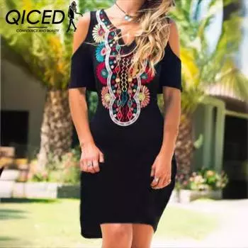 Женское платье QICED с принтом «позиционирование», небольшим V-образным вырезом, средней длины, с открытыми плечами S красный