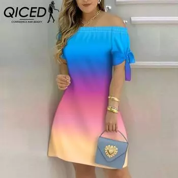 QICED женское повседневное модное домашнее платье с градиентом на плечах