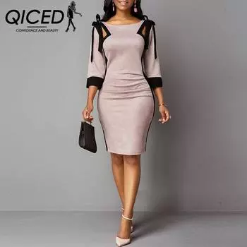 QICED женское профессиональное платье-карандаш с круглым вырезом и круглым вырезом с семиточечными рукавами и ягодицами S