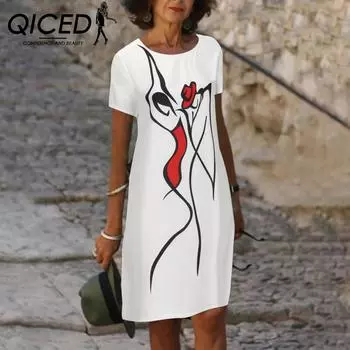 QICED Женское весеннее трендовое платье с принтом в клетку, круглым вырезом и короткими рукавами, позиционирующее личность S