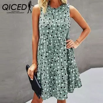 QICED жилет стандартного размера длинная юбка в горошек с цифровой печатью европейский и американский модный стиль платье-юбка XL зелёный