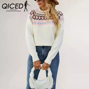 QICED Зимний Хэллоуин шерстяной вязаный свитер свободный пуловер свитер для женщин S чёрный