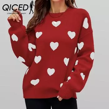 QICED Зимняя женская свободная трикотажная одежда ко Дню святого Валентина S серый