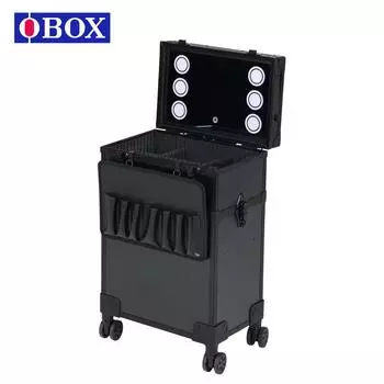 Qihui Professional двухслойный чемодан для косметики на колесиках с подсветкой и вышивкой для ногтей