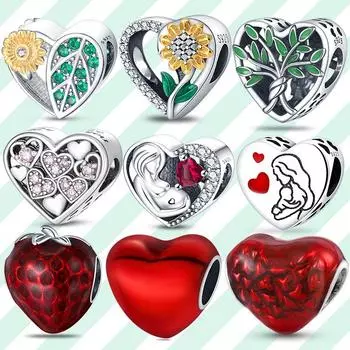 Qikaola 100% настоящее серебро S925 проба любовь сердце подвески бусины подходят для оригинального браслета бусины DIY ювелирные изделия подарок на день матери