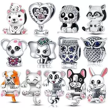 Qikaola классические милые подвески в виде слона, бусины, подходят для оригинального браслета 3 мм, настоящий серебряный цвет, кулон, ювелирные изделия «сделай сам»