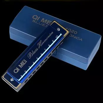 QIMEI Blues Harmonica 10 24 28 отверстий из нержавеющей стали C Tone High Airtight Beginner Advanced Set Case 10 (Драгоценный синий, дырки)