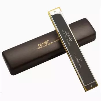 QIMEI Blues Harmonica 10 24 28 отверстий из нержавеющей стали C Tone High Airtight Beginner Advanced Set Case 28 (Металлический черный, дырки)