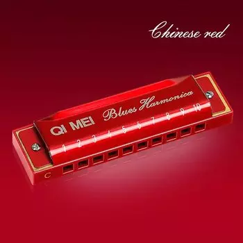QIMEI Blues Harmonica Hole Stainless Steel C Tone High Airtight Beginner Advanced Set Case 10/24 (10 лунок, красный)