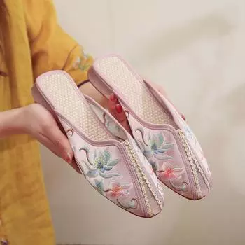 [Qingshan] Весна 2024 г. Женская повседневная обувь в китайском стиле с мягкой подошвой и вышивкой в стиле ретро 38 розовый